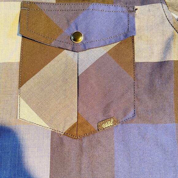 Coastal Metal Pearl Snap Button Shirt Men Medium Blue Check Pockets Surf Western - Picture 4 of 14